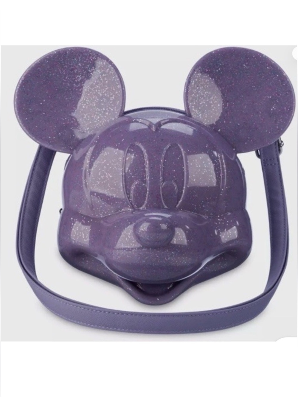 Disney Parks Loungefly Mickey Mouse 3D Head Purple Glitter Crossbody Bag